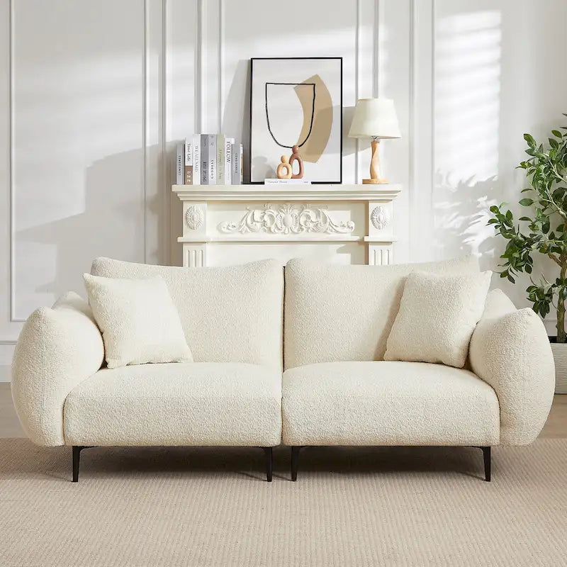 64 Classic Fabric 2-Seater Sofa with Wood Frame & 2 Pillows