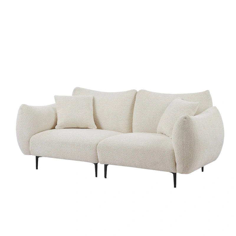 64 Classic Fabric 2-Seater Sofa with Wood Frame & 2 Pillows