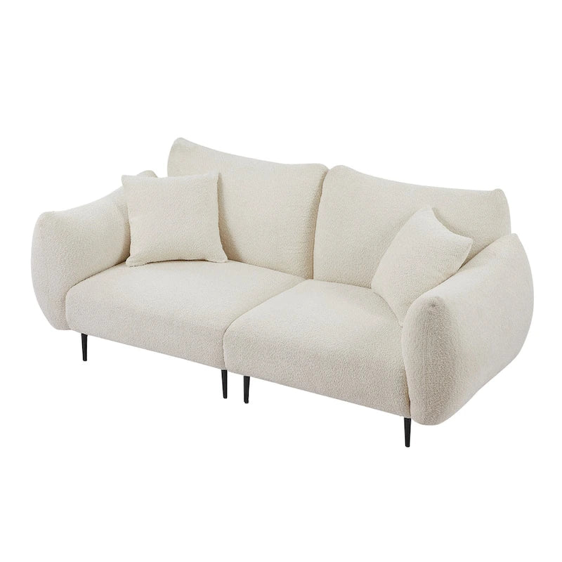 64 Classic Fabric 2-Seater Sofa with Wood Frame & 2 Pillows