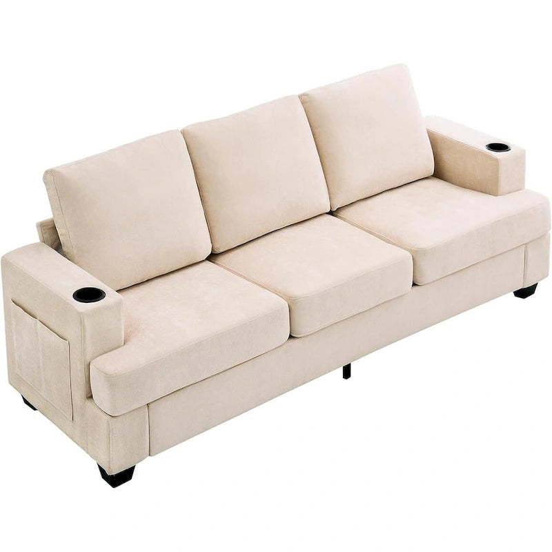 89 3-Seater Sofa, Deep Seat Sofa, Modern Comfy Couches for Living Room with Cup Holders