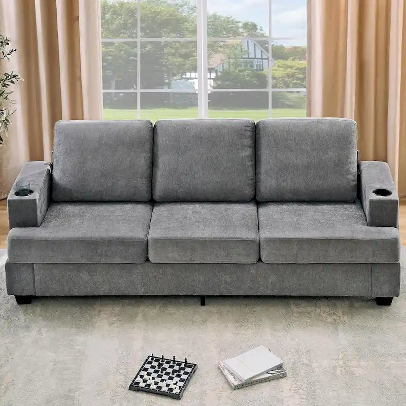 89 3-Seater Sofa, Deep Seat Sofa, Modern Comfy Couches for Living Room with Cup Holders