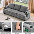 89 3-Seater Sofa, Deep Seat Sofa, Modern Comfy Couches for Living Room with Cup Holders