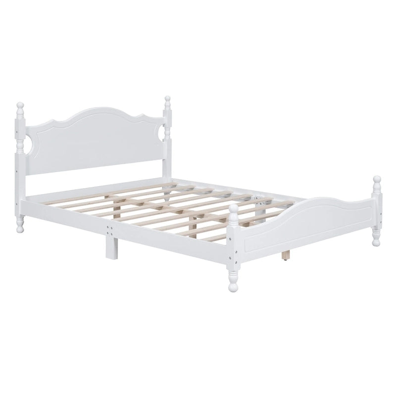 White Vintage-inspired Queen Size Wood Platform Bed