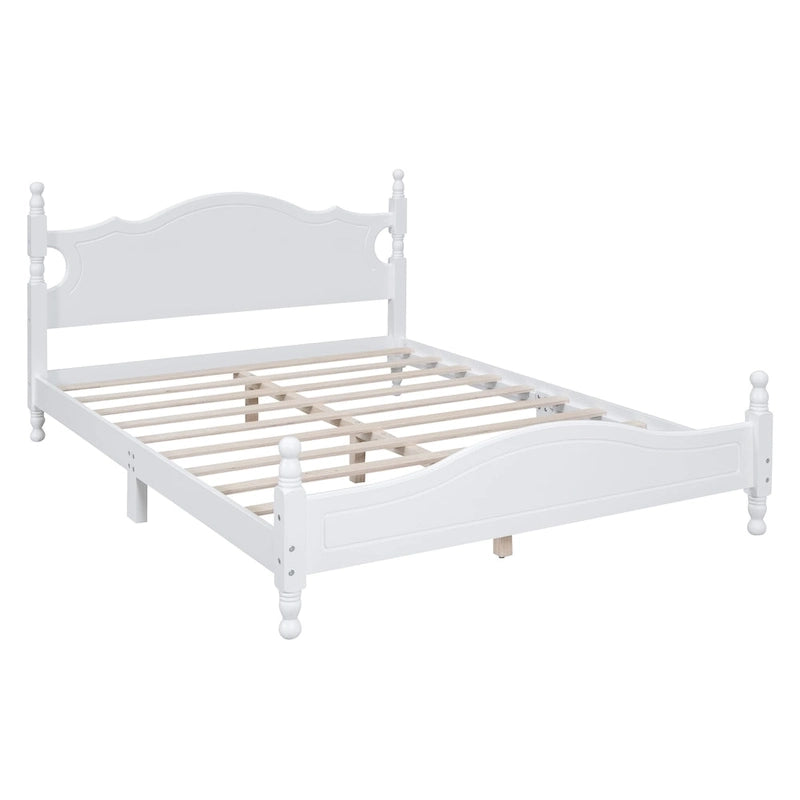 White Vintage-inspired Queen Size Wood Platform Bed