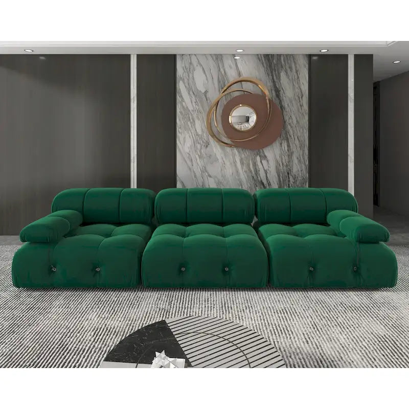 Velvet Sectional Sofa Reversible Modular Couch, Green