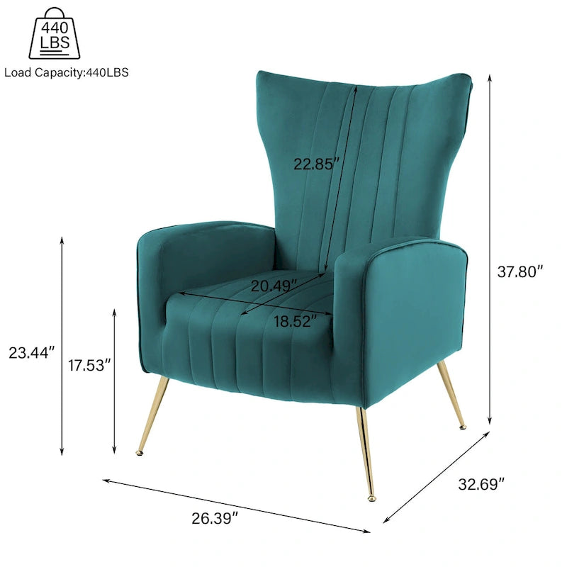 2 Set Velvet Accent Chair Upholstered Living Room Arm Chair