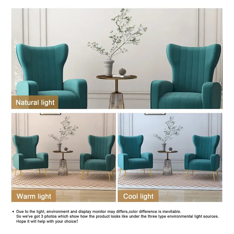 2 Set Velvet Accent Chair Upholstered Living Room Arm Chair