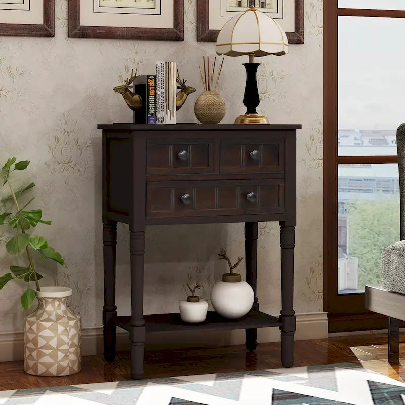 Wooden Console Table, Sofa Table with Storage Drawers and Shelf