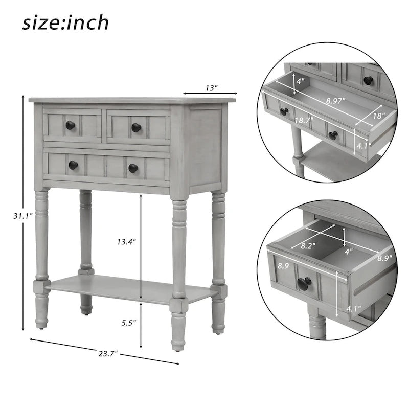 Wooden Console Table, Sofa Table with Storage Drawers and Shelf