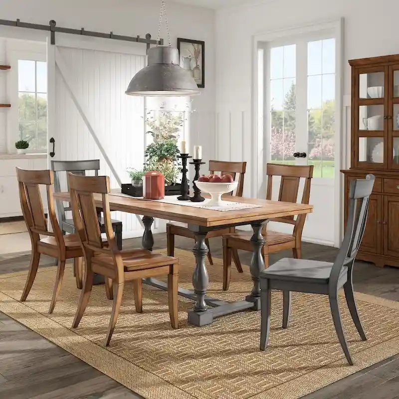 Eleanor 78-inch Oak Dining Table with Turned Leg Trestle Base by iNSPIRE Q Classic