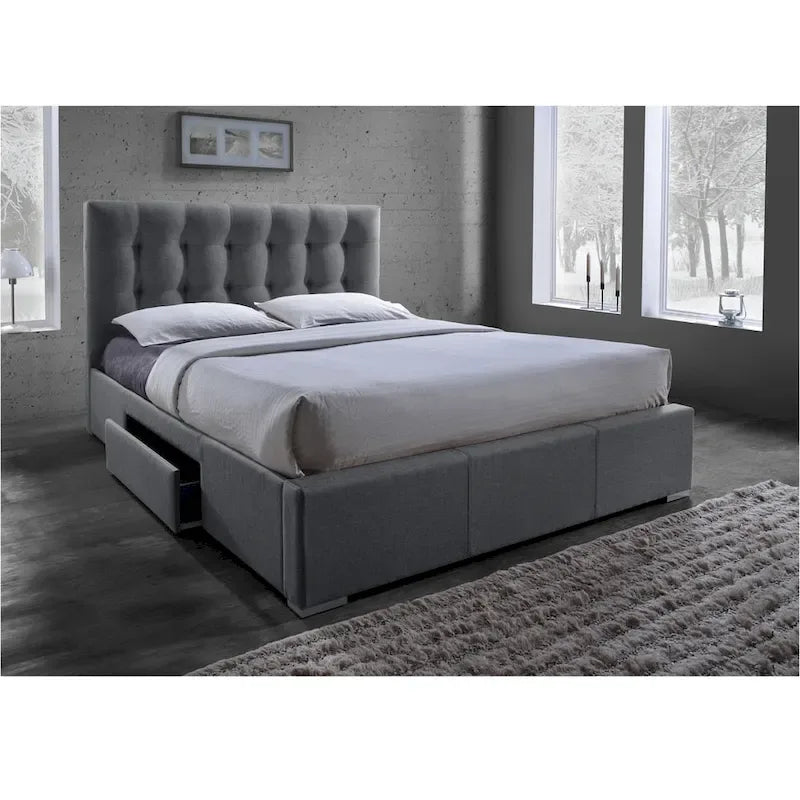 Sarter Contemporary Grid-Tufted Grey Fabric Upholstered Storage Bed with 2-drawer