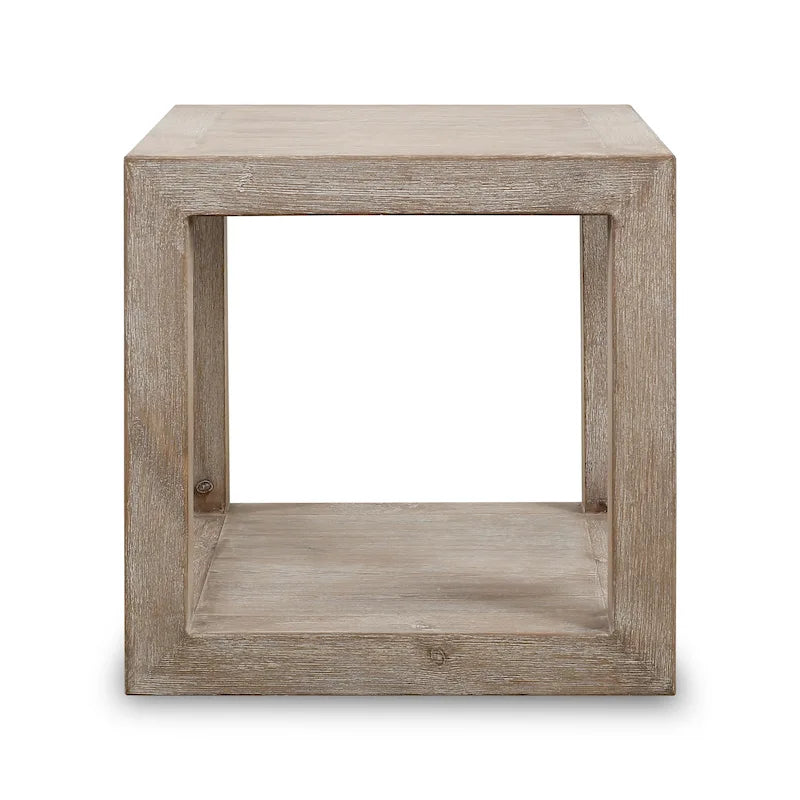 Artissance Peking Grand Framed Square Side Table, 22 Inch Tall, Weathered White Wash Finish