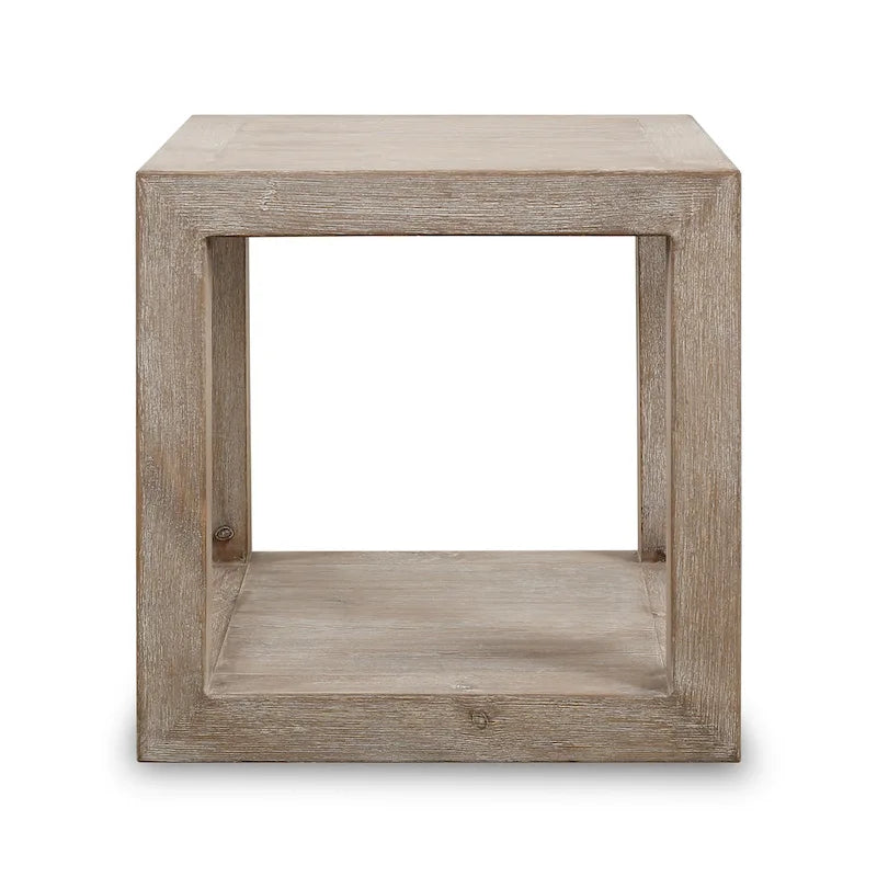 Artissance Peking Grand Framed Square Side Table, 22 Inch Tall, Weathered White Wash Finish