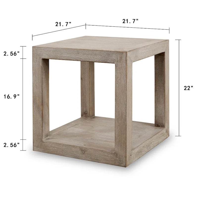 Artissance Peking Grand Framed Square Side Table, 22 Inch Tall, Weathered White Wash Finish