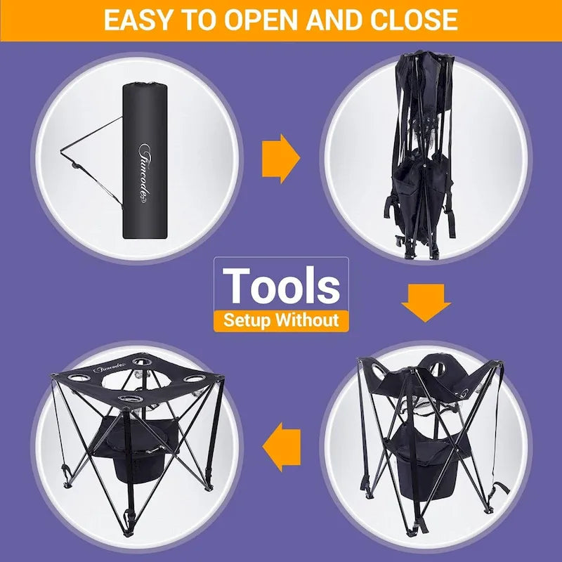 Folding Camping Table,Portable Double Deck Camping Table with 4 Cup Holders and Carry Bag, Picnic, Beach, Hiking, BBQ