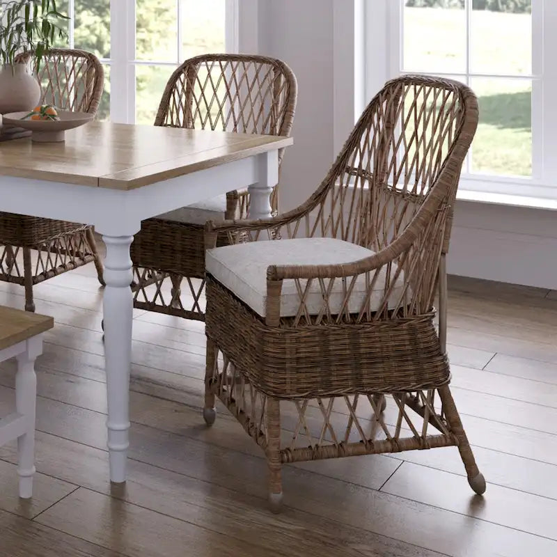 Bayside Curvilinear Rattan Cushioned Dining Chair by East at Main - 22x23x39