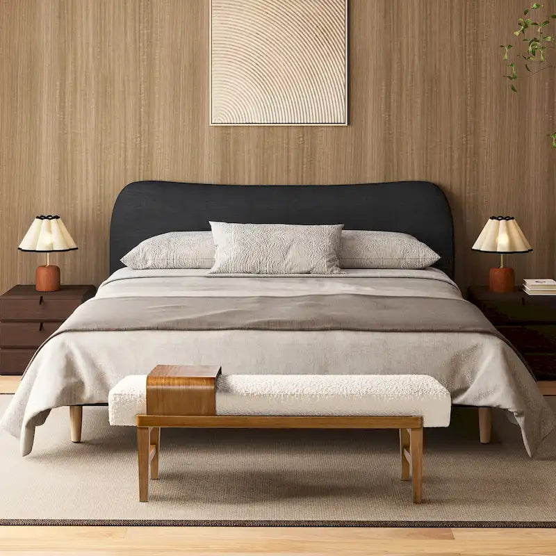 Billie 52 Boucle Faux Sherpa Modern Telephone Bench with Sliding Shelf