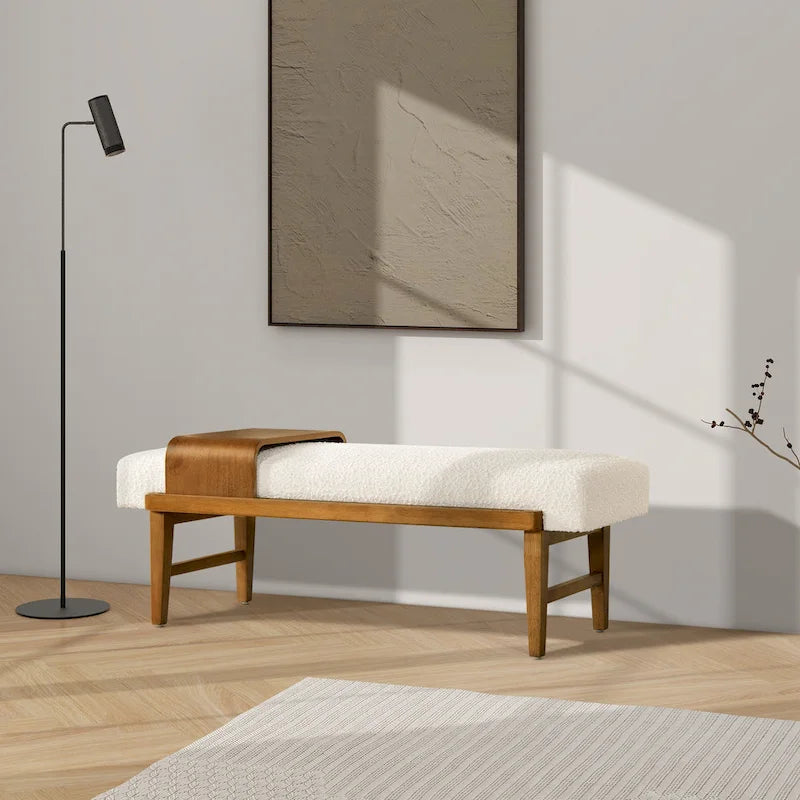 Billie 52 Boucle Faux Sherpa Modern Telephone Bench with Sliding Shelf