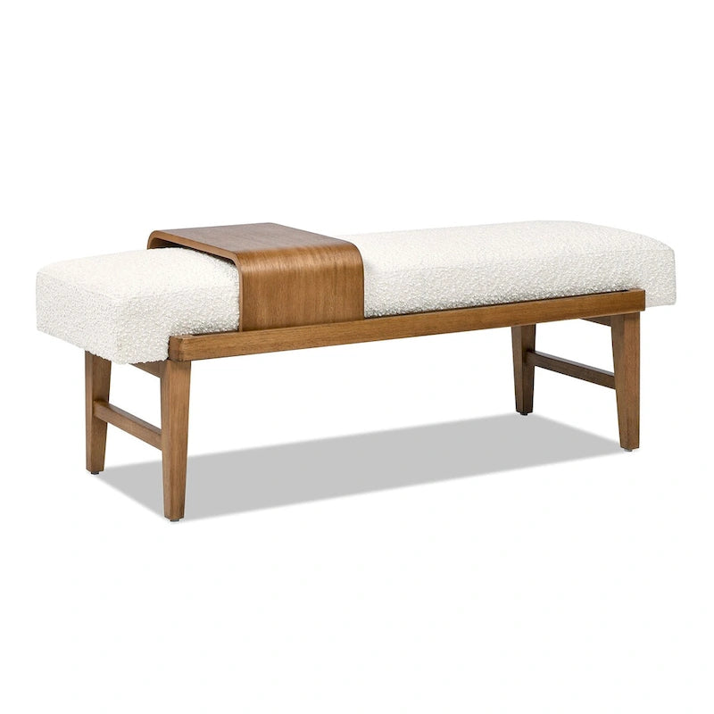 Billie 52 Boucle Faux Sherpa Modern Telephone Bench with Sliding Shelf