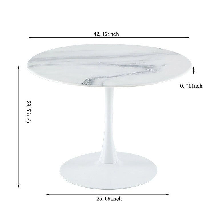 42.1 Tulip Dining Table With Round Marble Pattern Table Top for 4-6 People