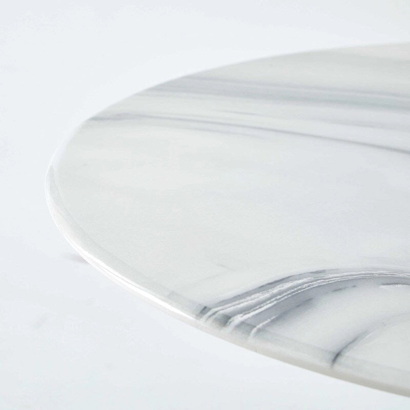 42.1 Tulip Dining Table With Round Marble Pattern Table Top for 4-6 People