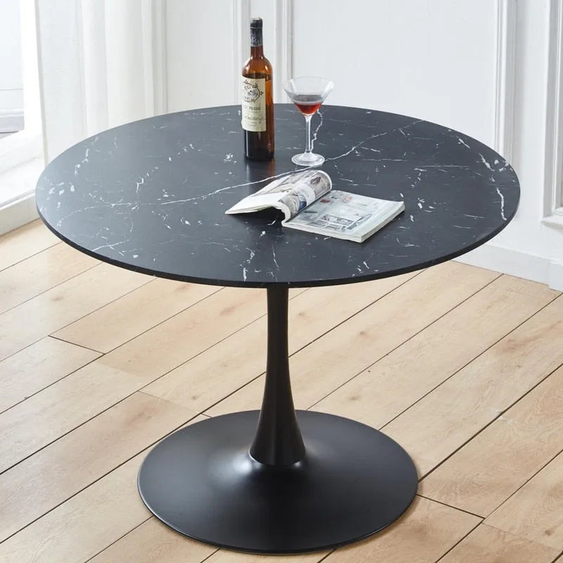 42.1 Tulip Dining Table With Round Marble Pattern Table Top for 4-6 People