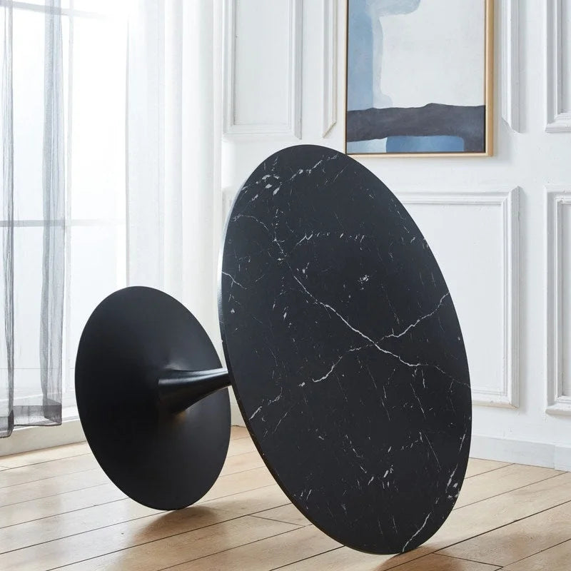 42.1 Tulip Dining Table With Round Marble Pattern Table Top for 4-6 People