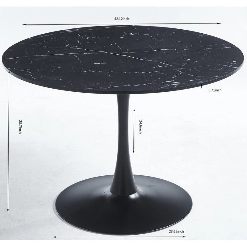 42.1 Tulip Dining Table With Round Marble Pattern Table Top for 4-6 People