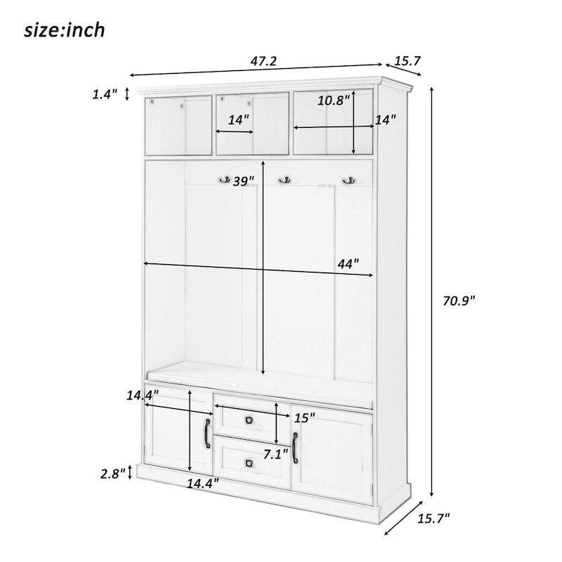 47.2Inch Hall Tree with 3 Hooks for Entrance