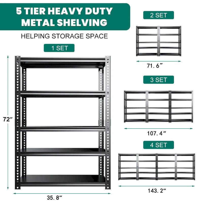 DoCred Metal Shelving Unit, Heavy Duty Garage Storage Rack, 3Pack