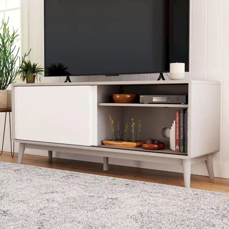 Brookside Madison Mid Century Modern TV Stand for TV's up to 65 Sliding Doors and Cable Management