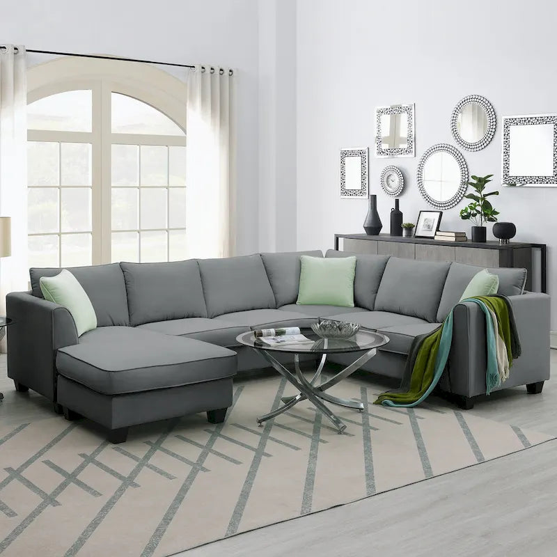 Modular Sectional Sofa with Ottoman and 3 Pillows