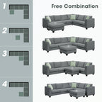 Modular Sectional Sofa with Ottoman and 3 Pillows