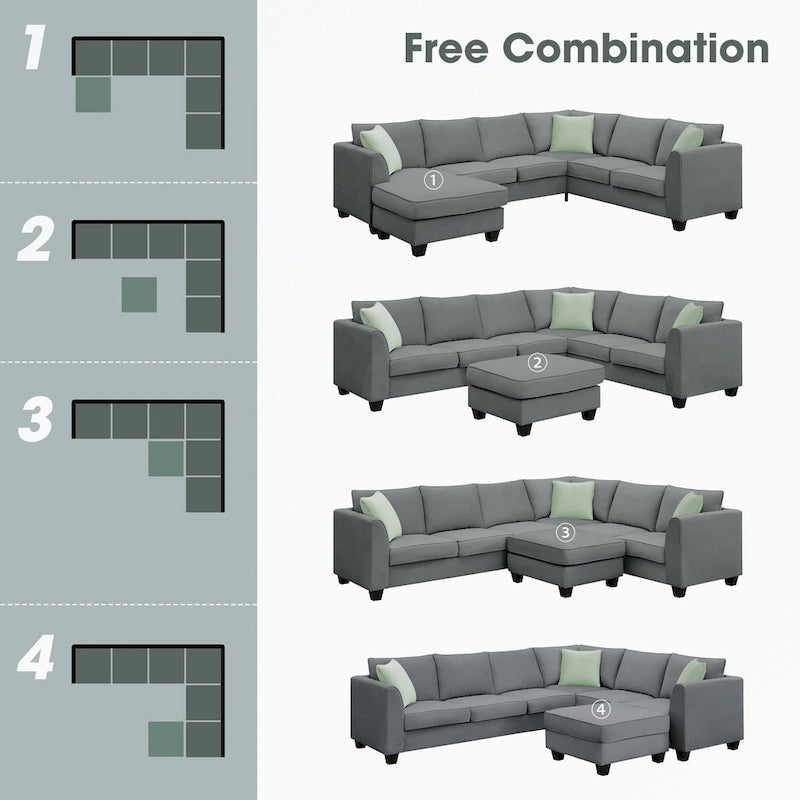 Modular Sectional Sofa with Ottoman and 3 Pillows