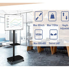 Adjustable Tempered Glass Metal Frame With Lockable Wheels Mobile TV Stand