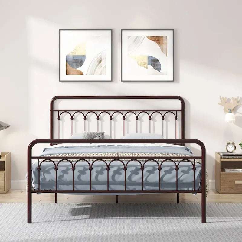 CUSchoice Metal Bed Queen in Black and Antique Brown Finishes