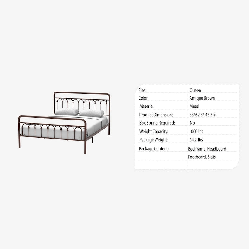 CUSchoice Metal Bed Queen in Black and Antique Brown Finishes