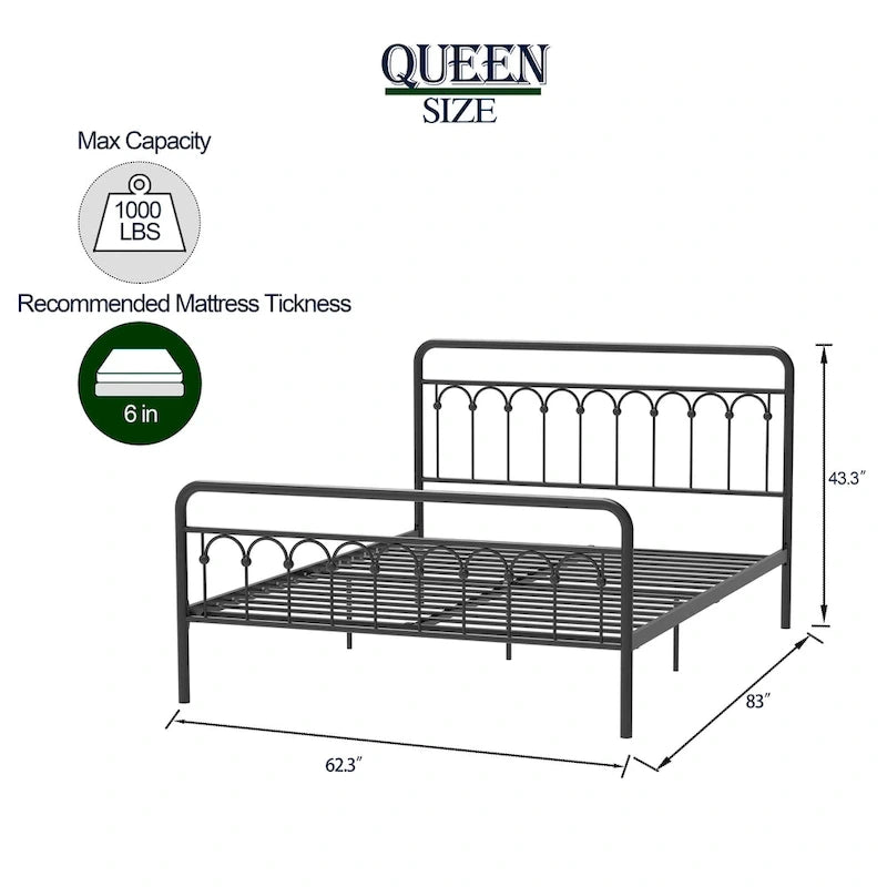CUSchoice Metal Bed Queen in Black and Antique Brown Finishes