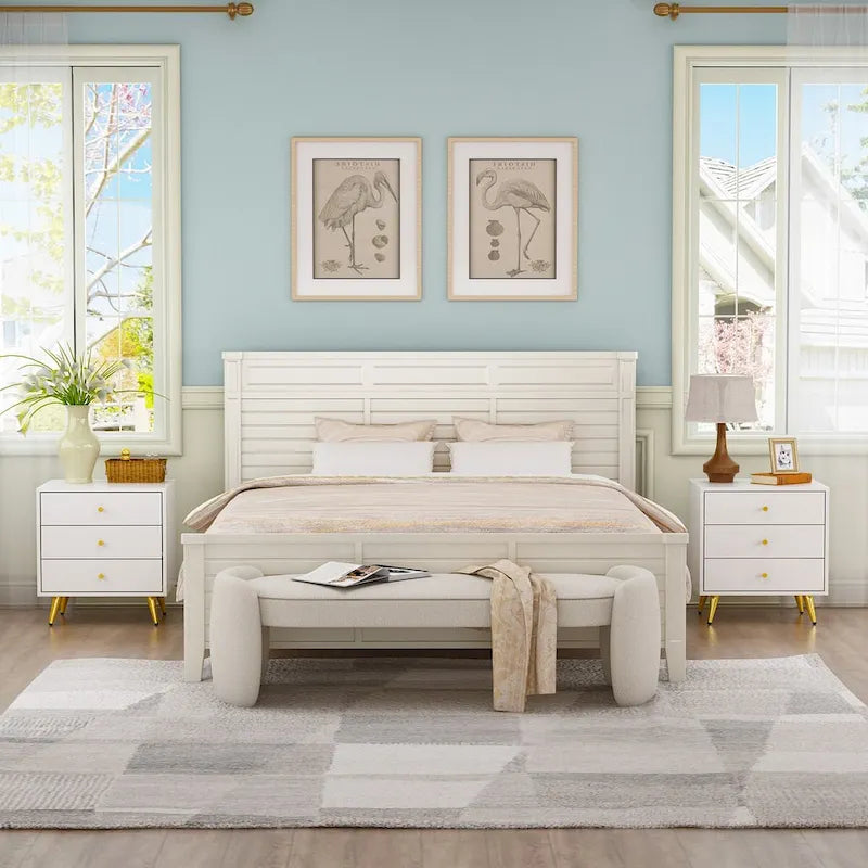 Nightstand Bedside Table 3-Drawer with Metal Legs End Table White