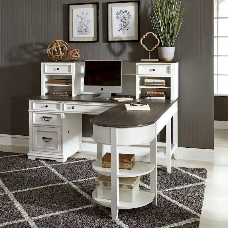 Allyson Park Wirebrushed White Charcoal L Shaped Desk Set