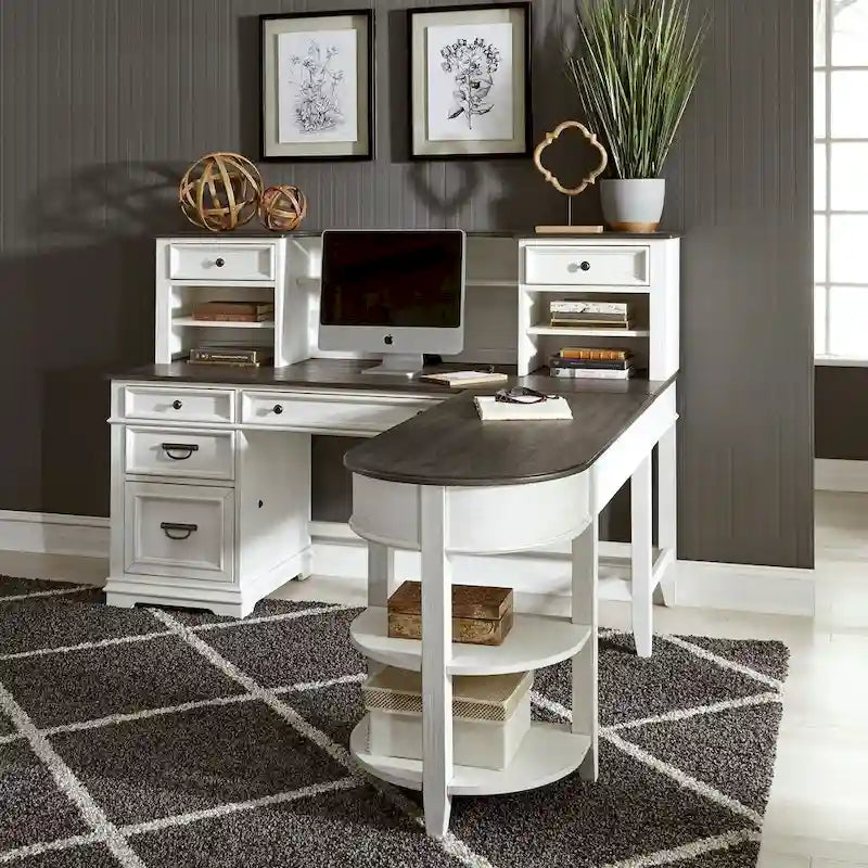 Allyson Park Wirebrushed White Charcoal L Shaped Desk Set