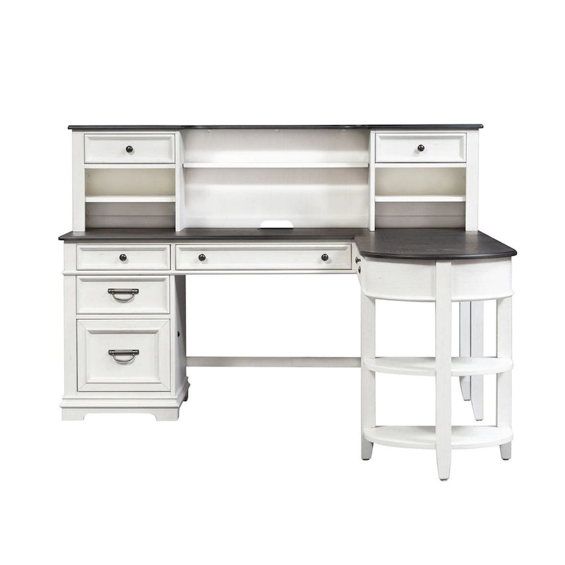 Allyson Park Wirebrushed White Charcoal L Shaped Desk Set