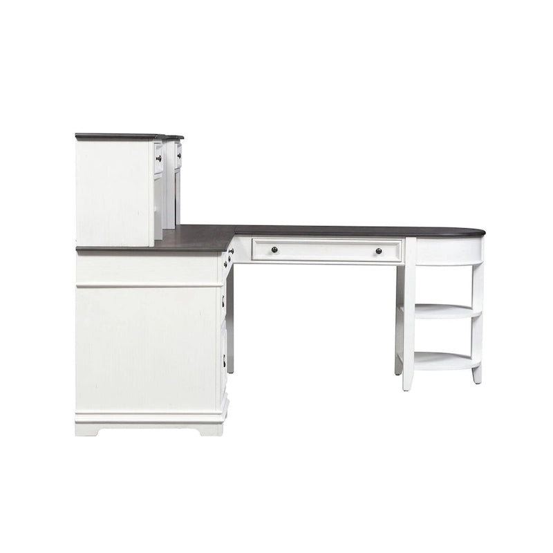 Allyson Park Wirebrushed White Charcoal L Shaped Desk Set