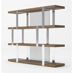 Modern Walnut Glass & Stainless Steel Bookshelf