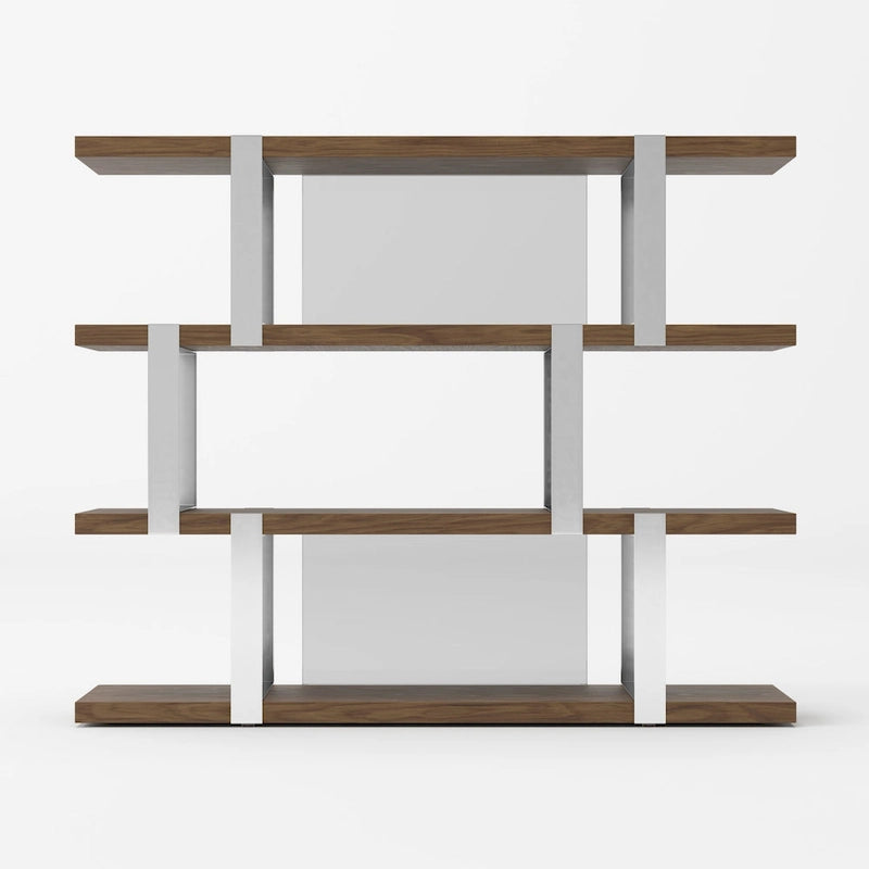 Modern Walnut Glass & Stainless Steel Bookshelf