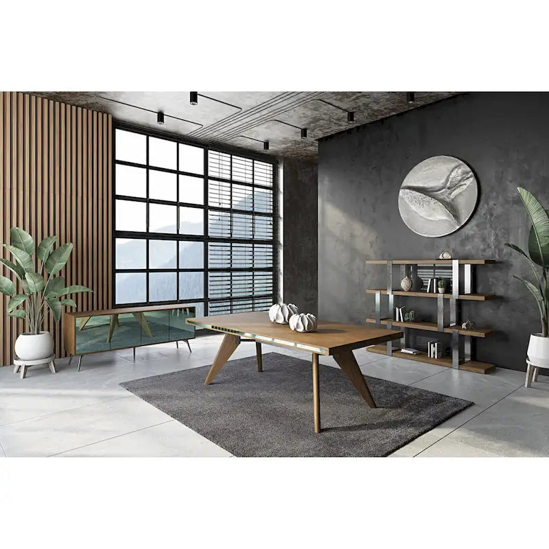 Modern Walnut Glass & Stainless Steel Bookshelf