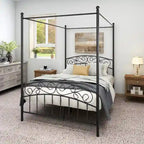 Metal Canopy Bed Frame with Ornate European Style Headboard & Footboard Sturdy Steel Fits Your Mattress Easy DIY