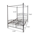 Metal Canopy Bed Frame with Ornate European Style Headboard & Footboard Sturdy Steel Fits Your Mattress Easy DIY