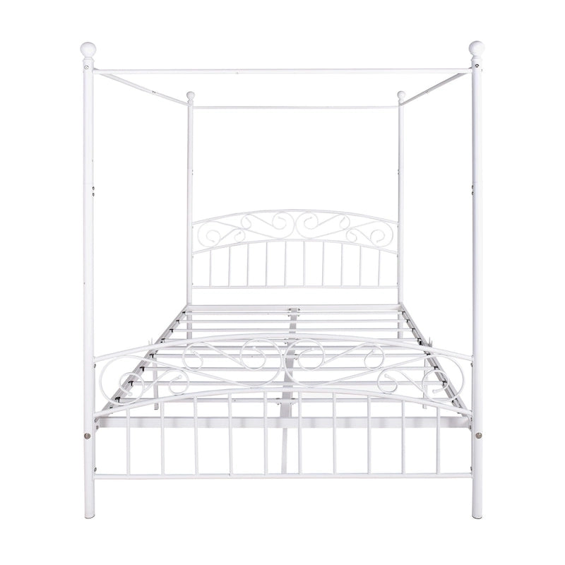 Metal Canopy Bed Frame with Ornate European Style Headboard & Footboard Sturdy Steel Fits Your Mattress Easy DIY