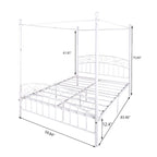 Metal Canopy Bed Frame with Ornate European Style Headboard & Footboard Sturdy Steel Fits Your Mattress Easy DIY